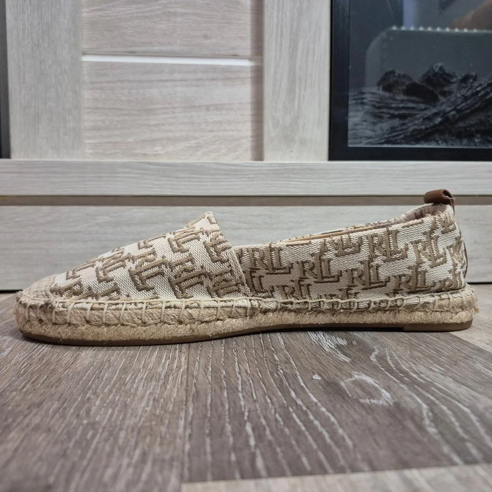 Lauren Ralph Lauren Womens Espadrille Flats Monogram Print sz 8 nwot